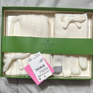 Kate Spade Cream Knitted Hat & Gloves Set